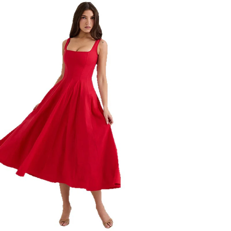 Damen elegantes Maxikleid mit quadratischem Ausschnitt und fließendem Rock R&B - Image 5