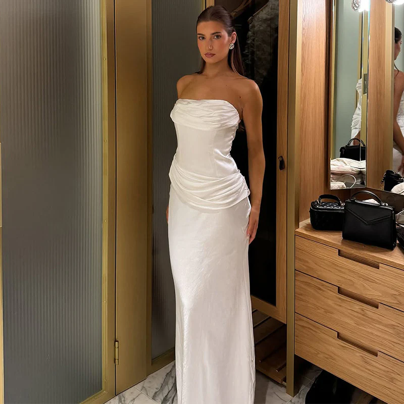 Damen elegantes Maxikleid mit raffiniertem Drapé und schulterfreiem Design R&B - Image 2