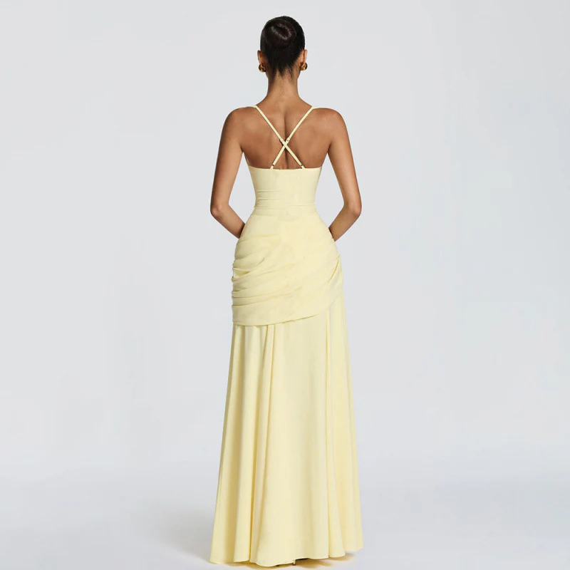 Damen Elegantes Maxikleid mit raffiniertem Raffung und schmalen Spaghetti-Trägern R&B - Image 3