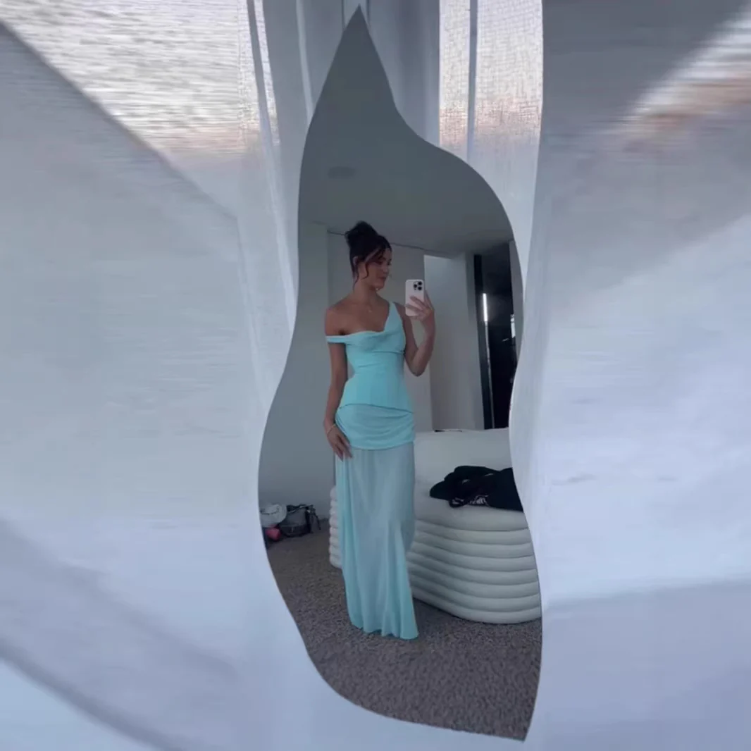Damen elegantes Maxikleid mit Raffungen und asymmetrischem Ausschnitt R&B - Image 2