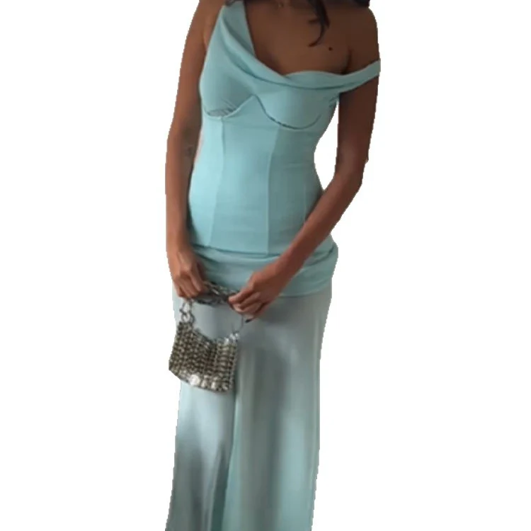 Damen elegantes Maxikleid mit Raffungen und asymmetrischem Ausschnitt R&B - Image 5