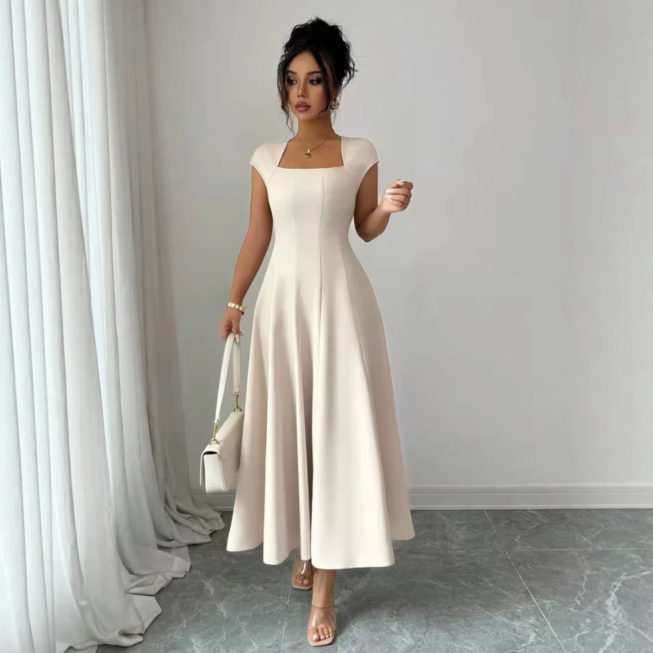 Damen Elegantes Maxikleid mit rechteckigem Ausschnitt und fließendem Rock R&B - Image 2