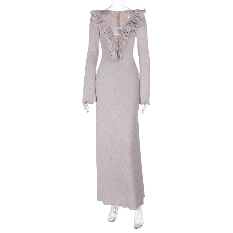Damen elegantes Maxikleid mit Rüschendetail und transparentem Einsatz R&B - Image 6