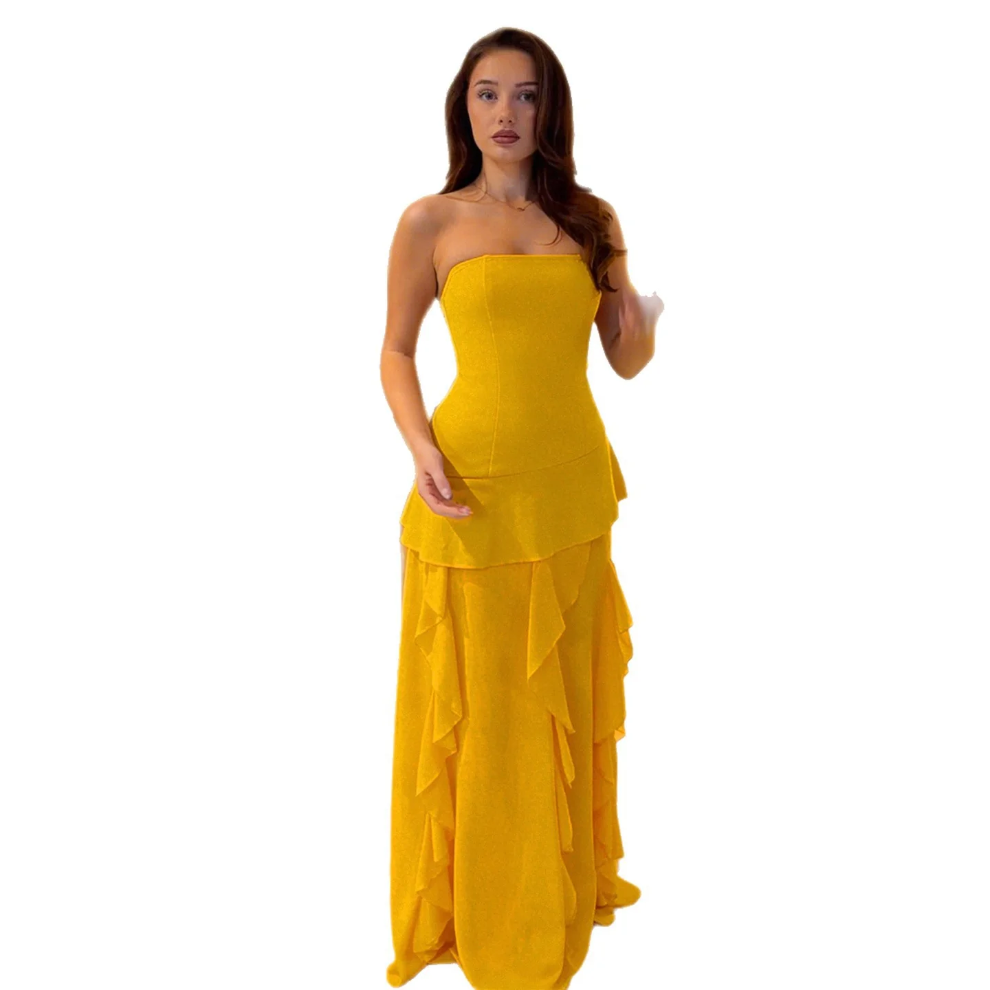 Damen elegantes Maxikleid mit Rüschendetails und figurbetonter Silhouette R&B - Image 5
