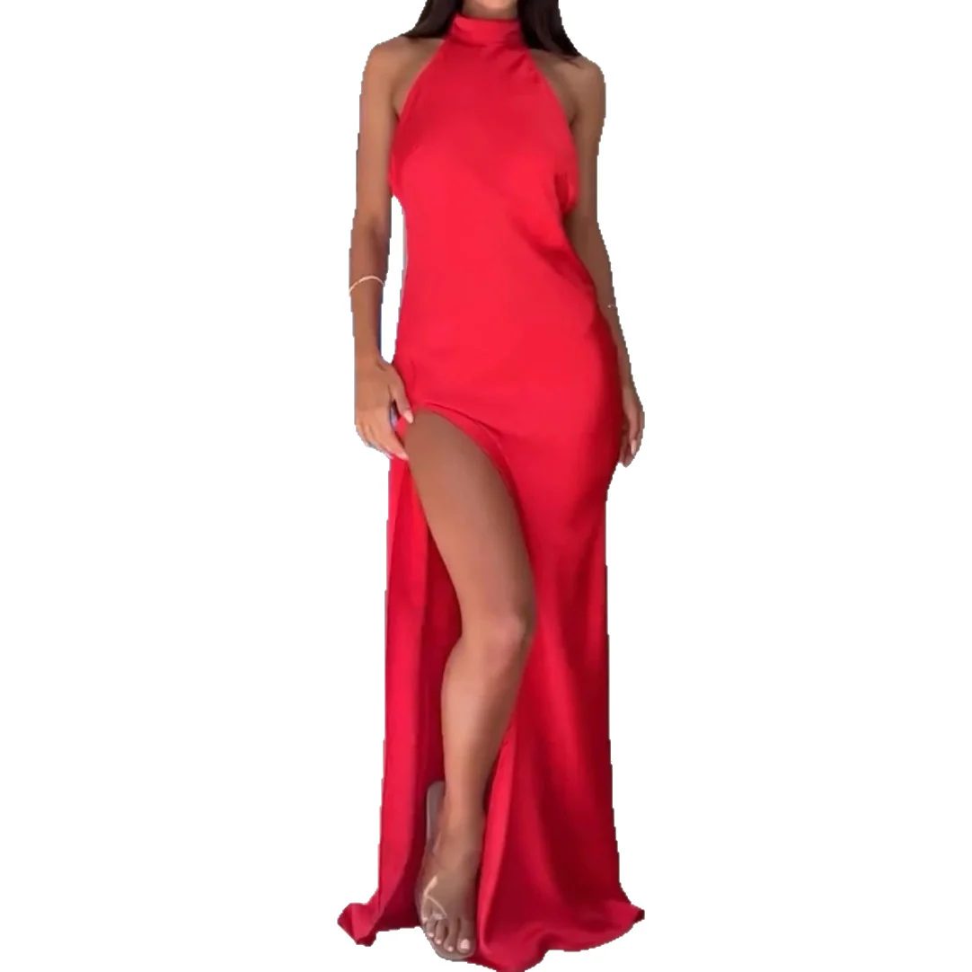 Damen elegantes Maxikleid mit schimmerndem V-Ausschnitt und hohem Schlitz R&B - Image 5