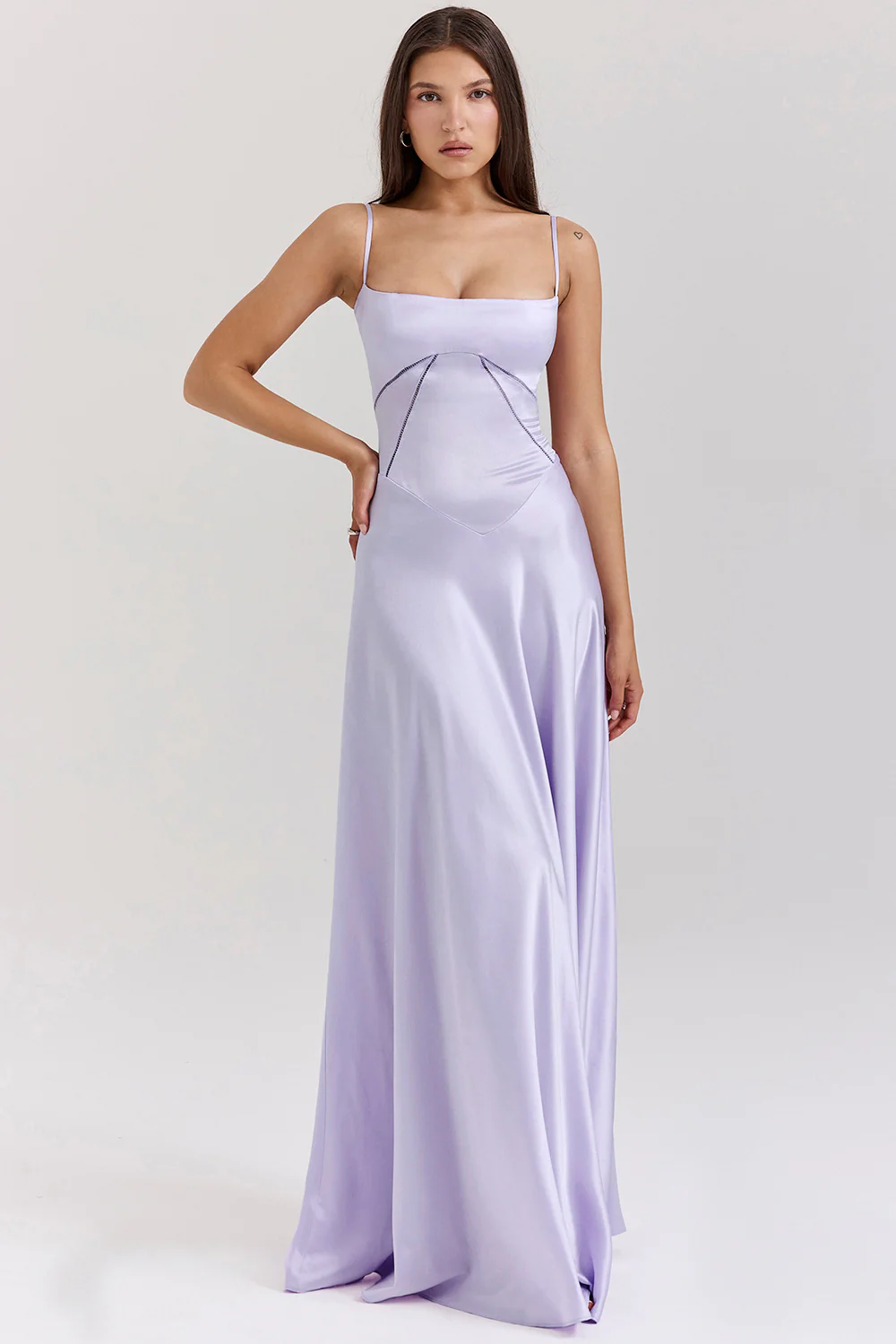 Damen Elegantes Maxikleid mit schmalen Spaghettiträgern und fließendem Satinfall R&B - Image 6