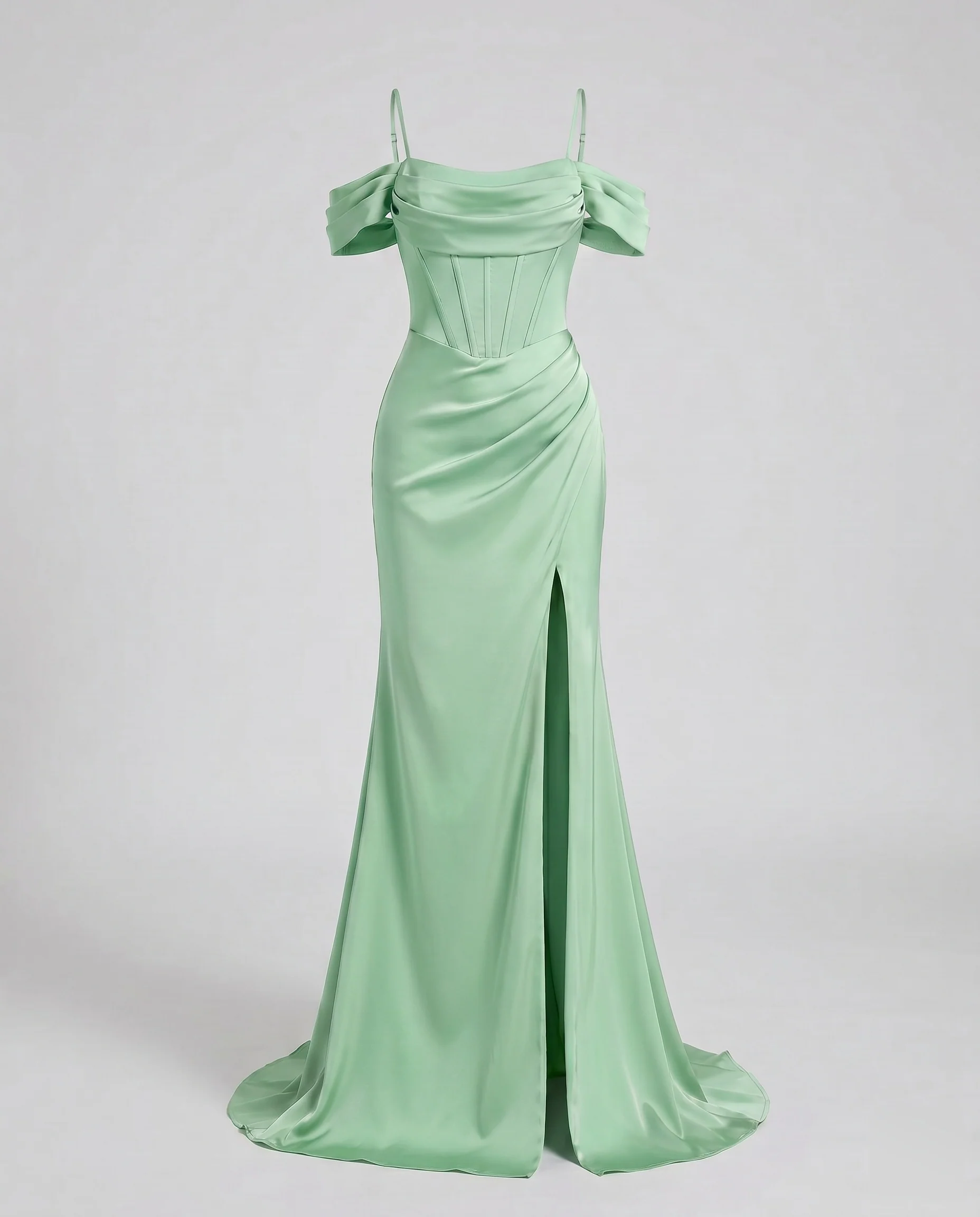Damen Elegantes Maxikleid mit schulterfreien Riemen und raffinierten Drapierungen R&B - Image 14