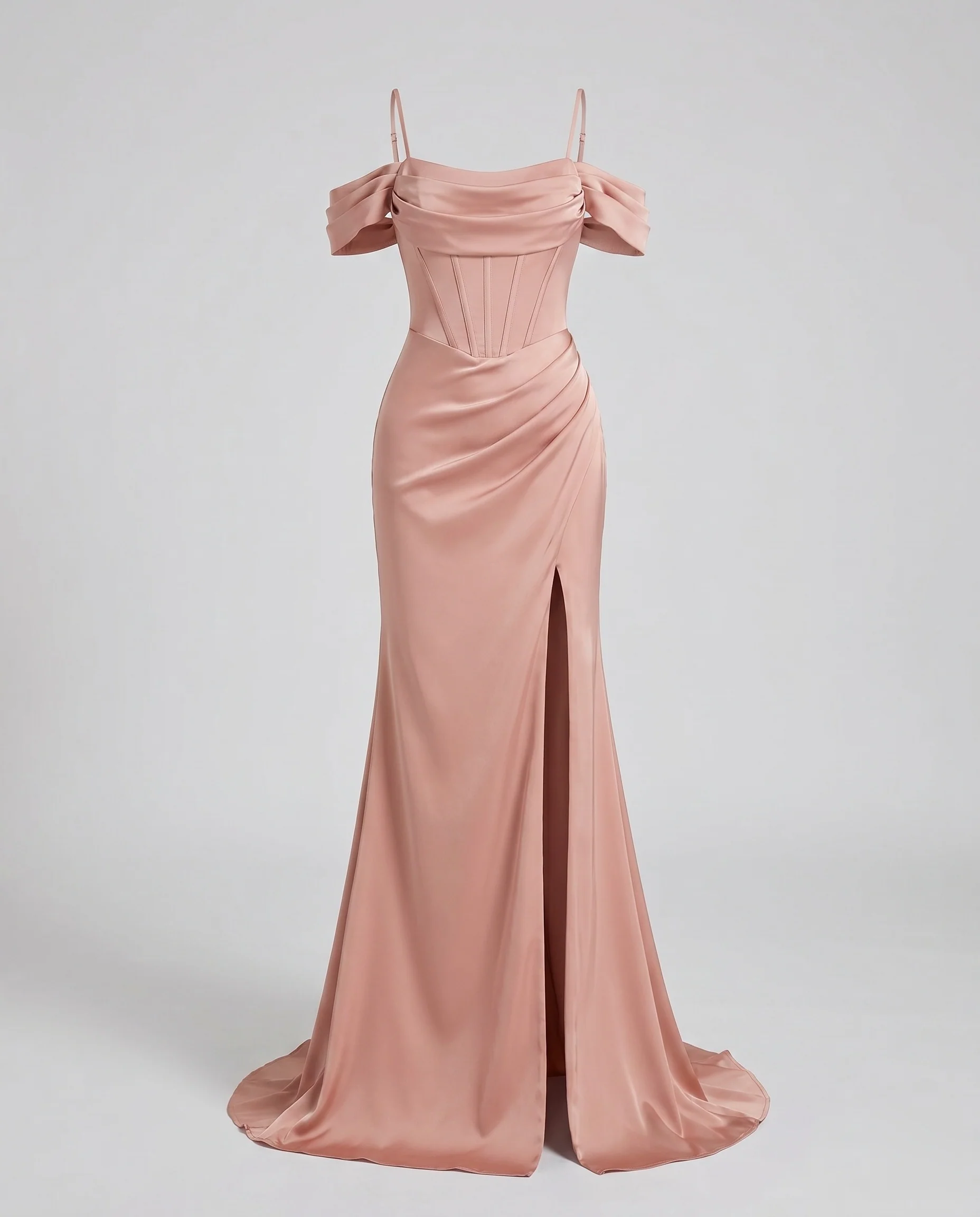 Damen Elegantes Maxikleid mit schulterfreien Riemen und raffinierten Drapierungen R&B - Image 5