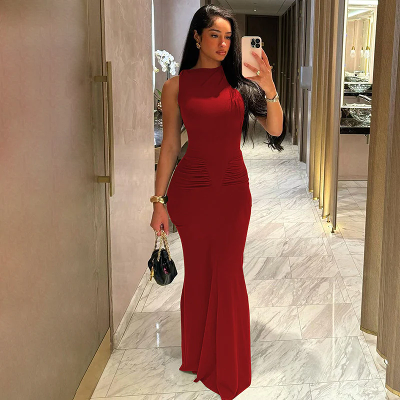 Damen Elegantes Maxikleid mit seitlichen Rüschendetails und figurbetontem Schnitt R&B - Image 6
