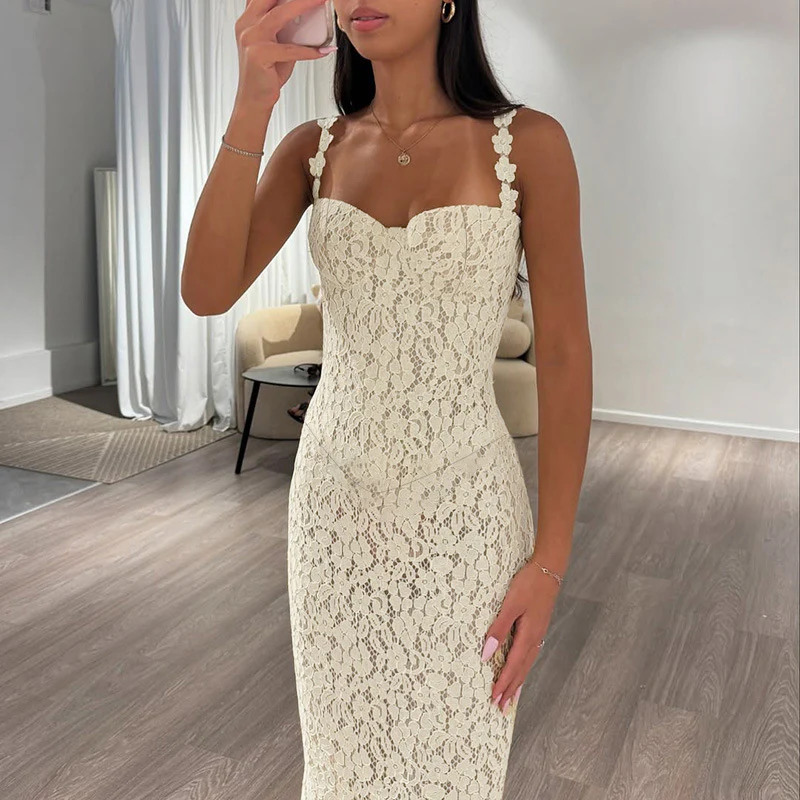 Damen elegantes Maxikleid mit Spitze und verführerischem Herzausschnitt R&B - Image 3