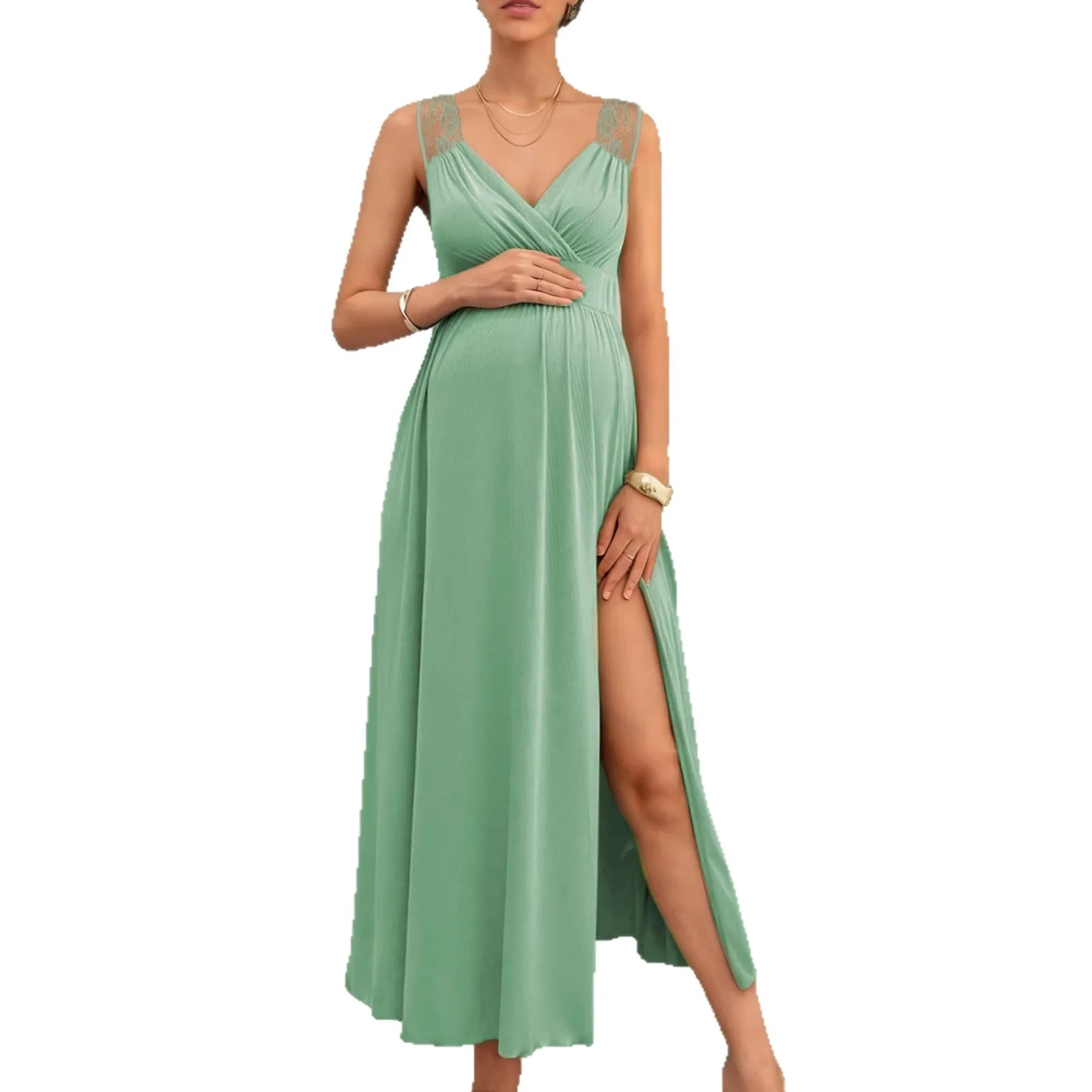 Damen Elegantes Maxikleid mit Spitzenakzenten und fließendem Rock R&B - Image 5