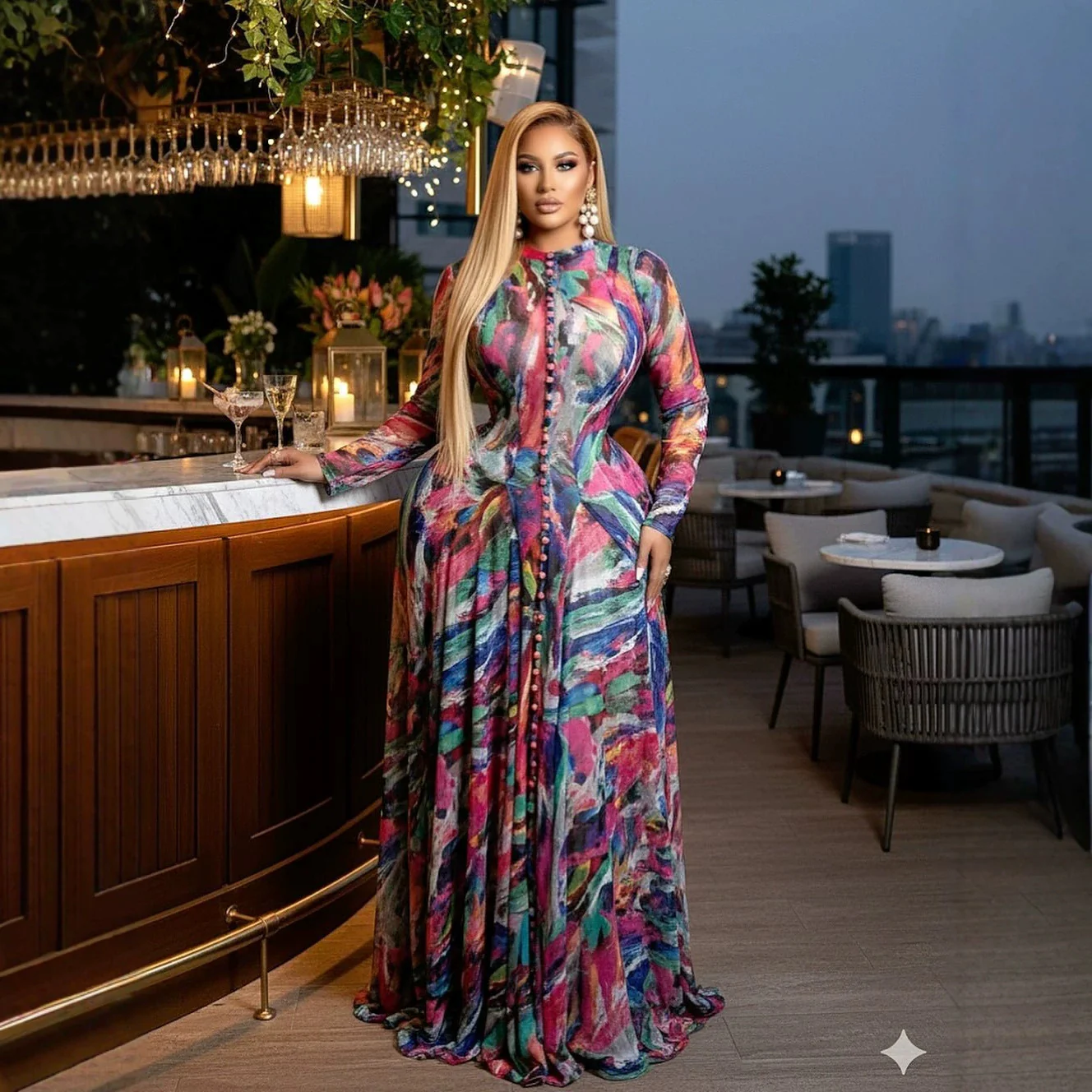 Damen Elegantes Maxikleid mit strukturiertem grafischem Design R&B