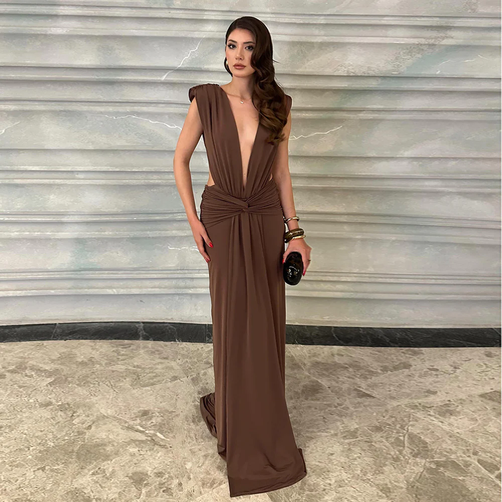 Damen elegantes Maxikleid mit tiefem V-Ausschnitt und drapiertem Bund Heidi-Mode - Image 3