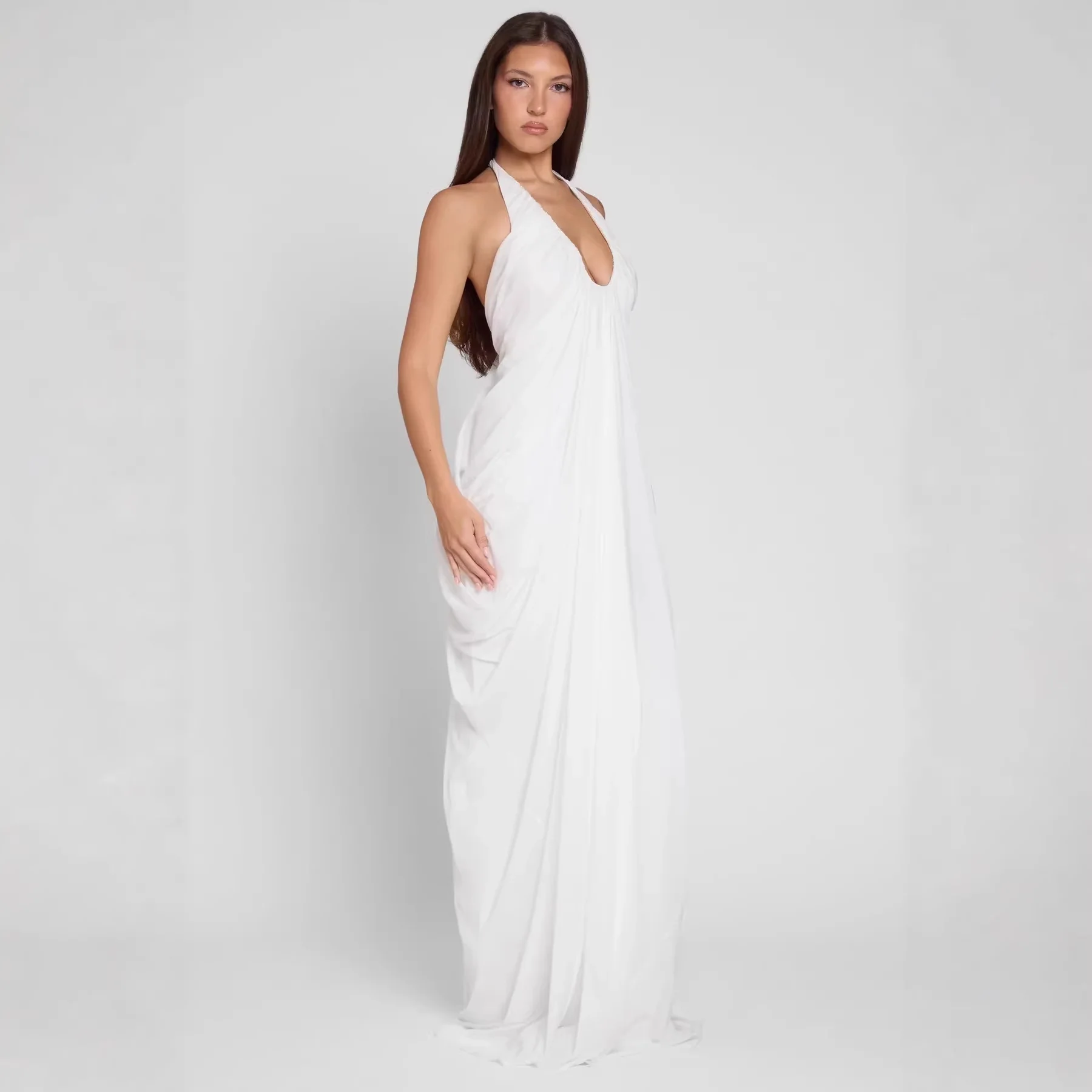 Damen Elegantes Maxikleid mit tiefem V-Ausschnitt und fließendem Drapé Heidi-Mode - Image 4