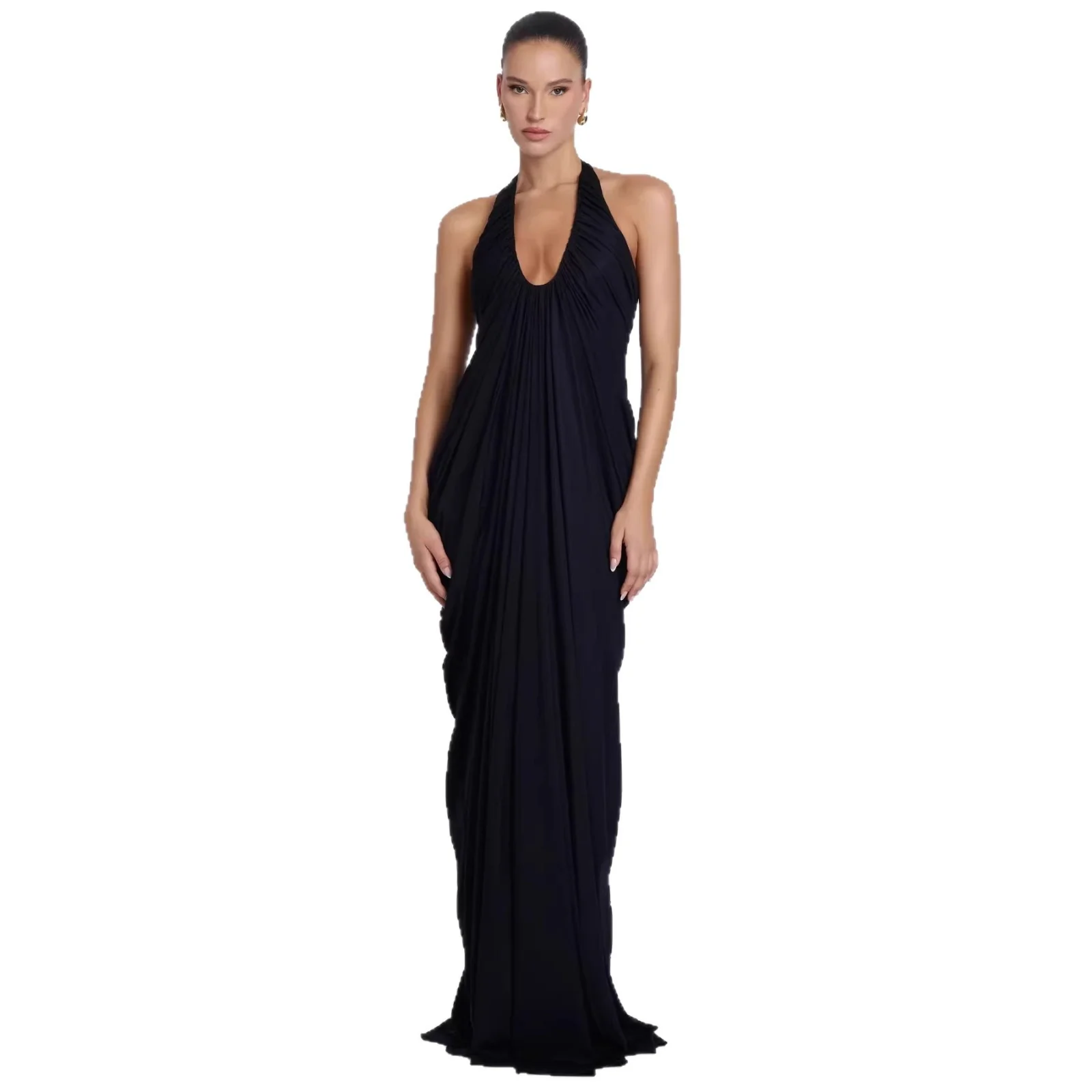 Damen Elegantes Maxikleid mit tiefem V-Ausschnitt und fließendem Drapé Heidi-Mode - Image 5
