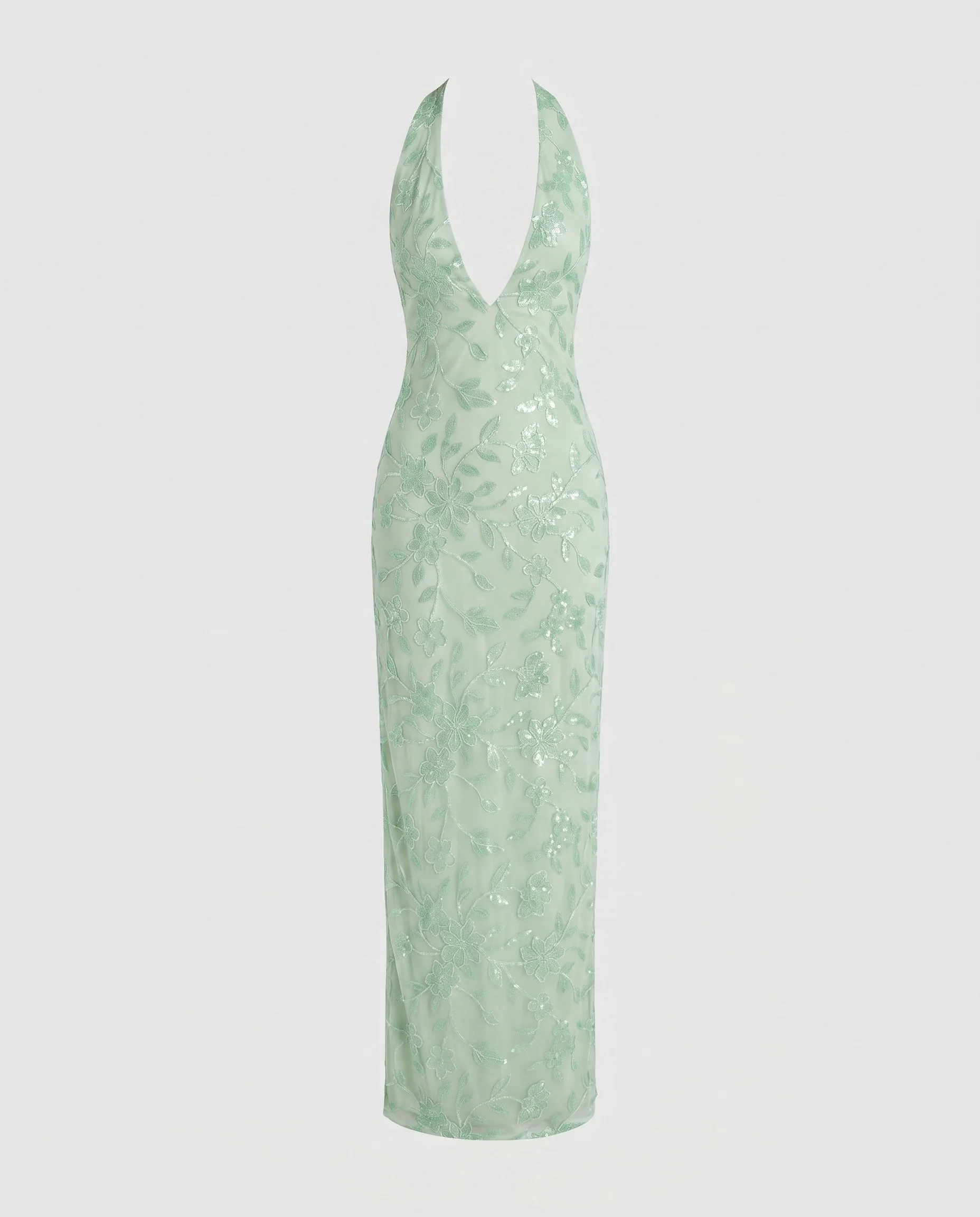Damen Elegantes Maxikleid mit tiefem V-Ausschnitt und floralen Applikationen R&B - Image 5