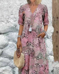 Damen Elegantes Maxikleid mit tiefem V-Ausschnitt und kurzen Ärmeln R&B - Image 6