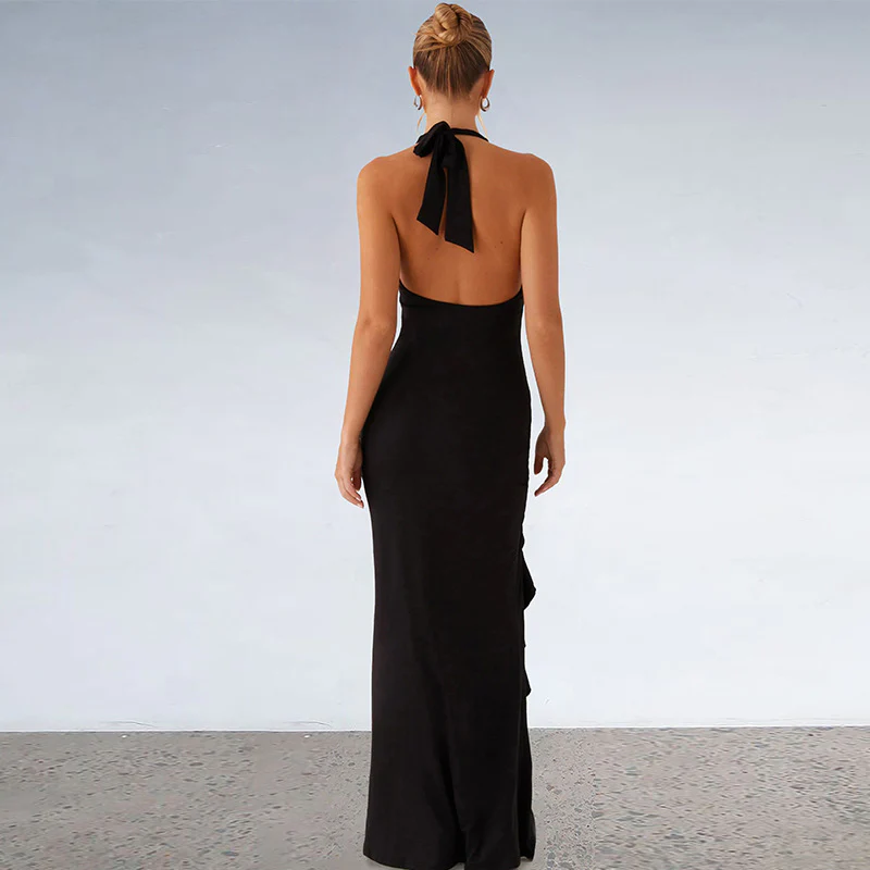 Damen elegantes Maxikleid mit tiefem V-Ausschnitt und seitlichem Schlitz R&B - Image 4