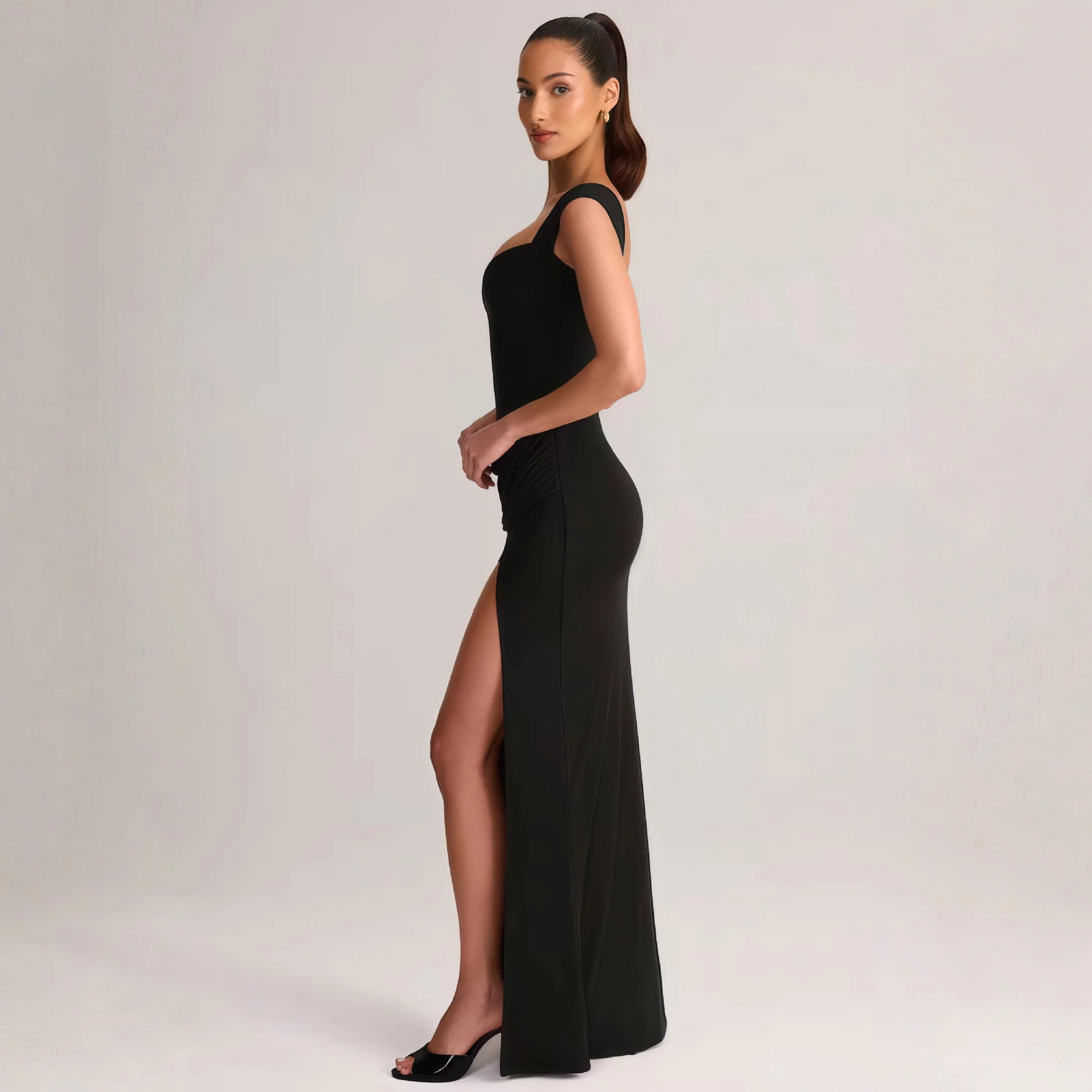 Damen Elegantes Maxikleid mit tiefem V-Ausschnitt und seitlichem Schlitz R&B - Image 2
