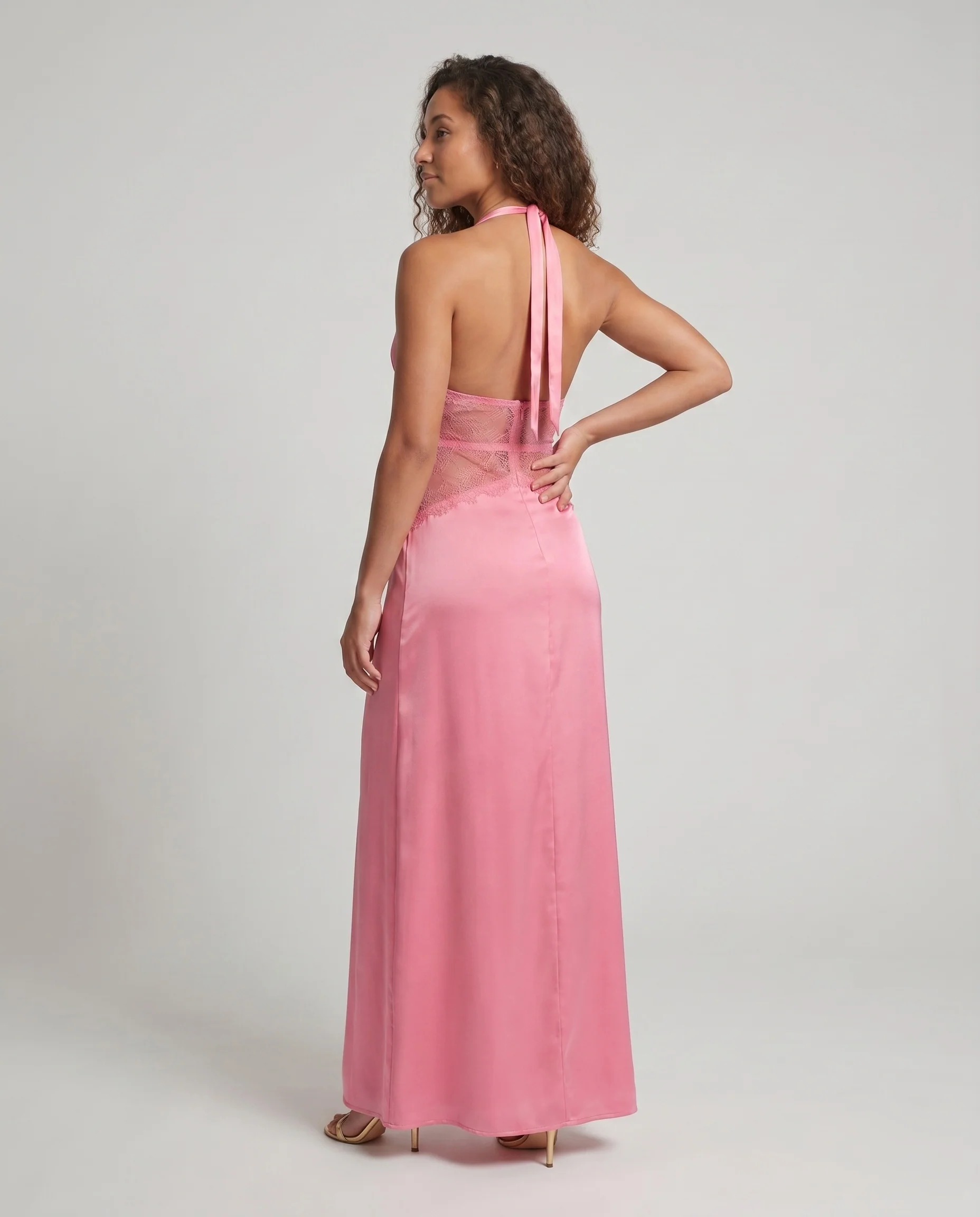 Damen Elegantes Maxikleid mit tiefem V-Ausschnitt und Spitzeneinsätzen R&B - Image 4