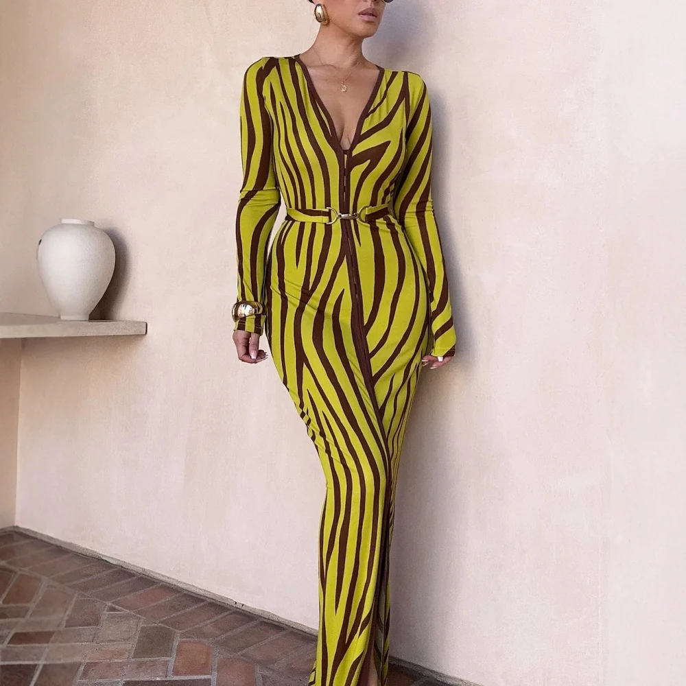 Damen Elegantes Maxikleid mit tiefem V-Ausschnitt und tailliertem Schnitt R&B - Image 2