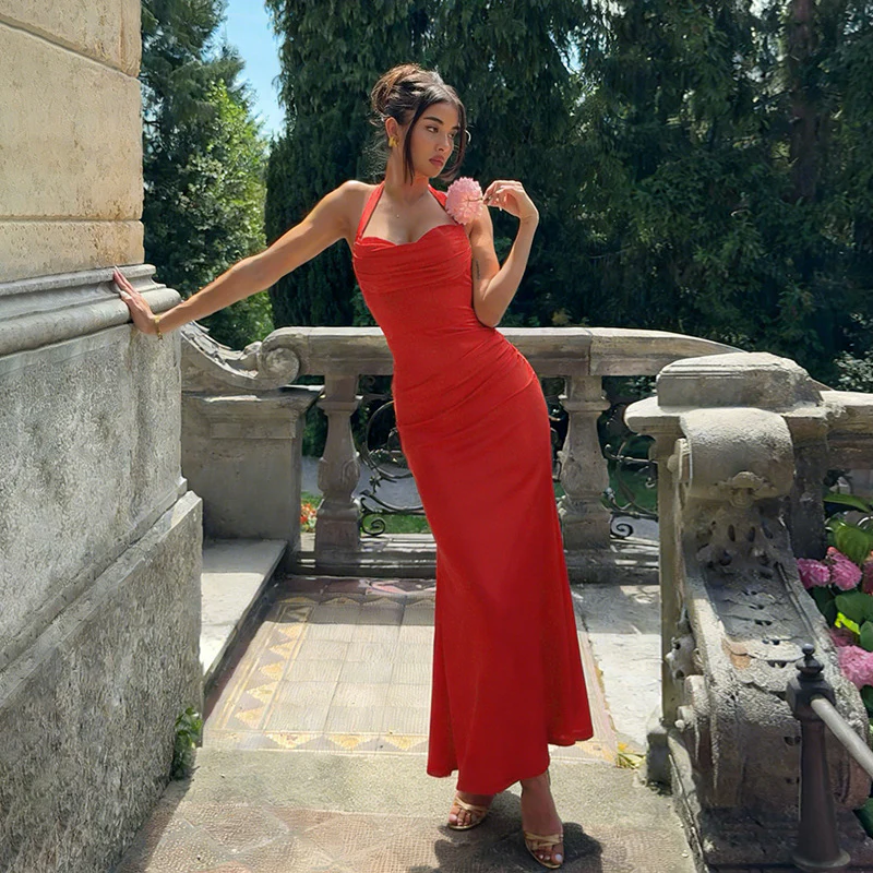 Damen Elegantes Maxikleid mit tiefem V-Ausschnitt und taillierter Silhouette R&B - Image 2