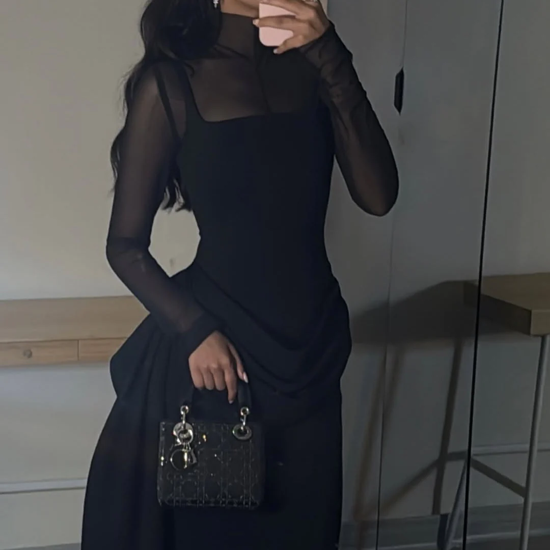 Damen Elegantes Maxikleid mit transparenten Ärmeln und drapiertem Rock Heidi-Mode - Image 4