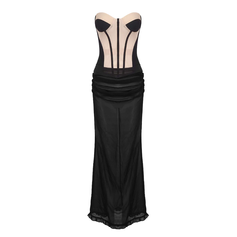 Damen Elegantes Maxikleid mit trägerlosem Design und raffinierten Schlitzdetails Heidi-Mode - Image 5