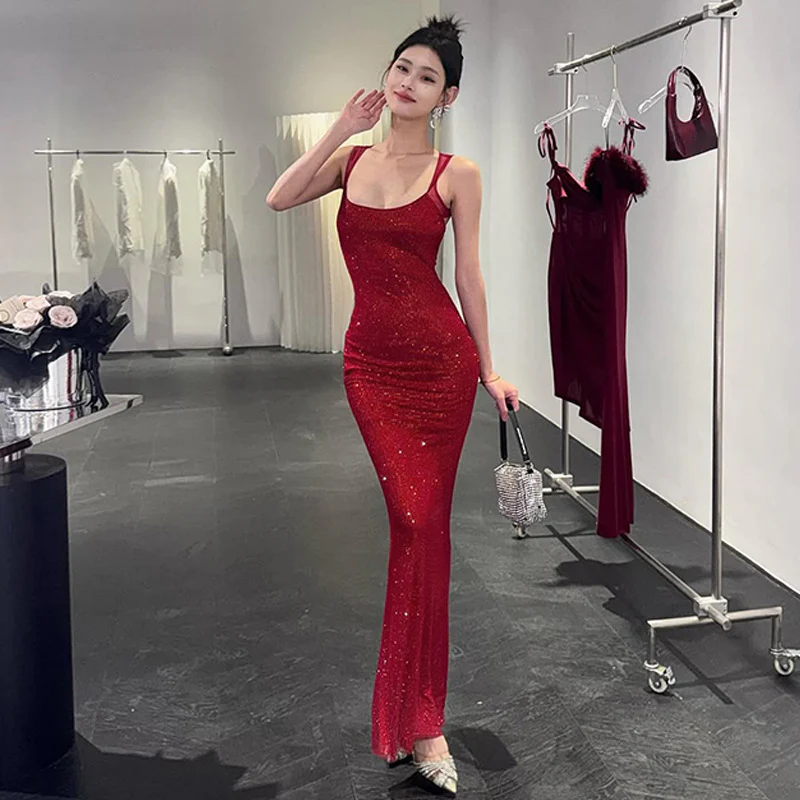 Damen Elegantes Maxikleid mit verführerischem Kreuzträger und schimmerndem Obermaterial R&B - Image 4