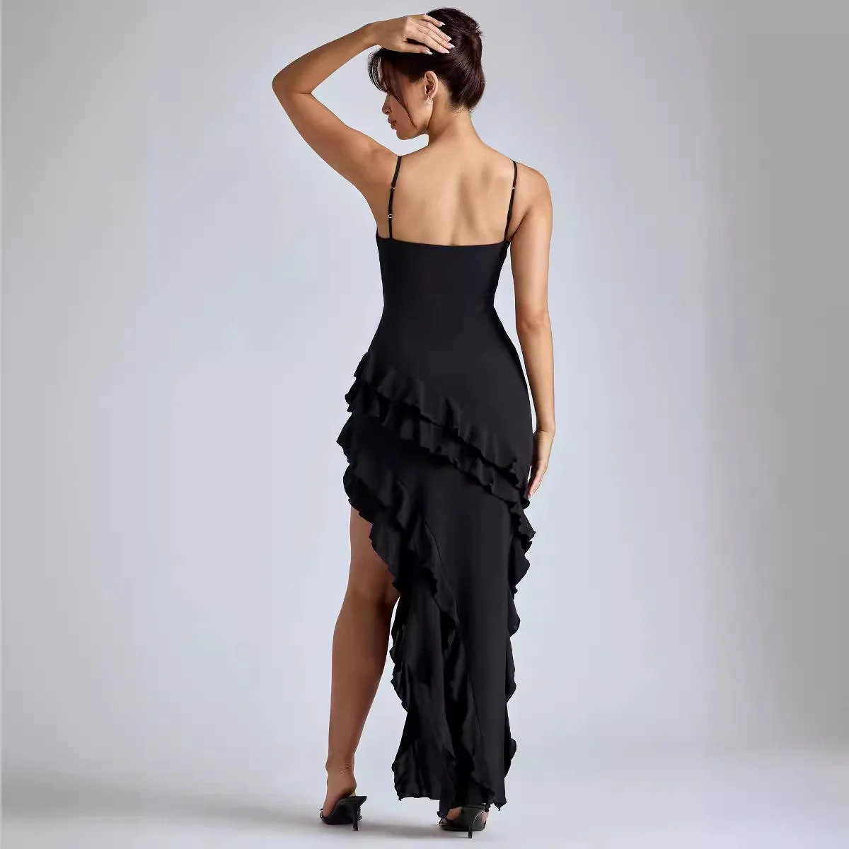 Damen Elegantes Maxikleid mit voluminösen Rüschendetails und sexy Schlitz R&B - Image 4