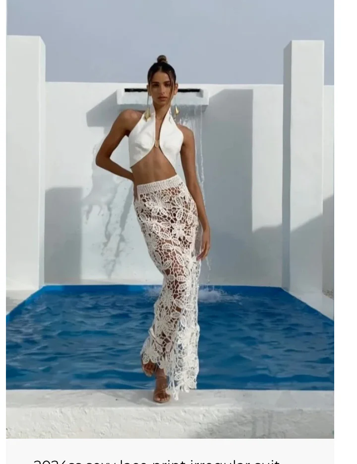 Damen Elegantes, mehrlagiges Häkel-Maxikleid mit seitlichem Schlitz und tiefem Ausschnitt R&B - Image 6