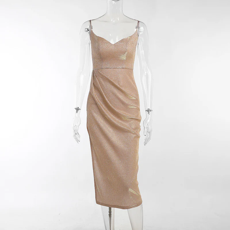 Damen elegantes Metallic-Effekt-Midikleid mit Spaghettiträgern R&B - Image 6
