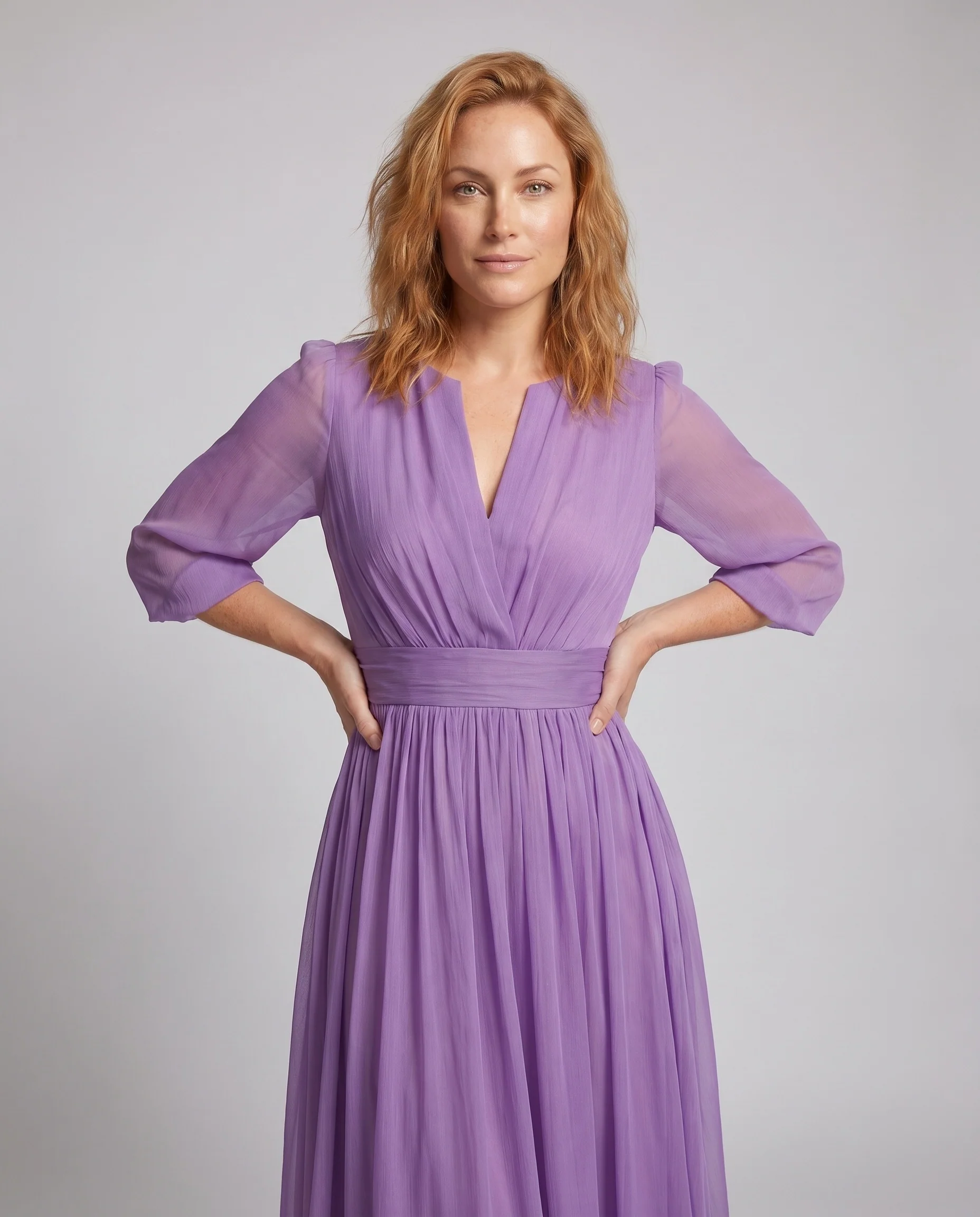 Damen Elegantes Midikleid aus fließendem Chiffon mit tailliertem Schnitt R&B - Image 2