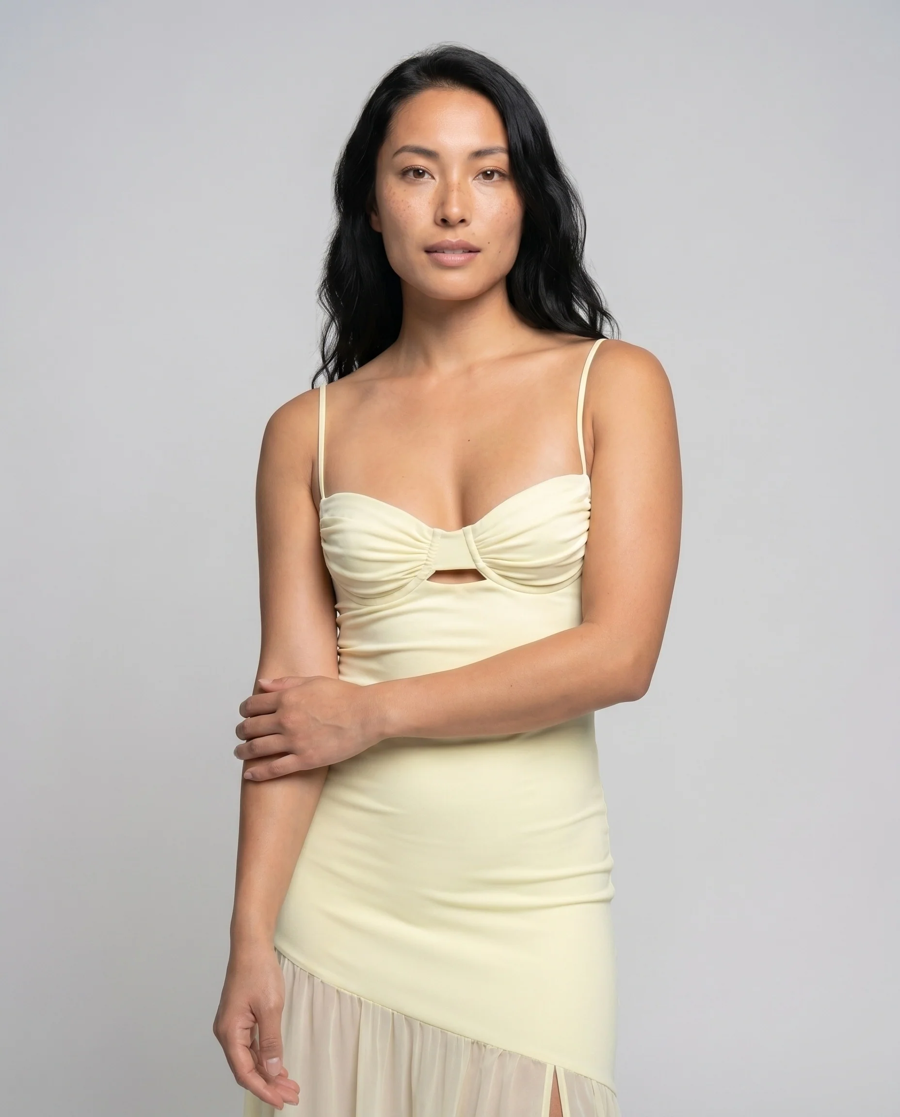 Damen elegantes Midikleid mit innovativem Ausschnitt und transparenter Stoffpartie R&B - Image 2