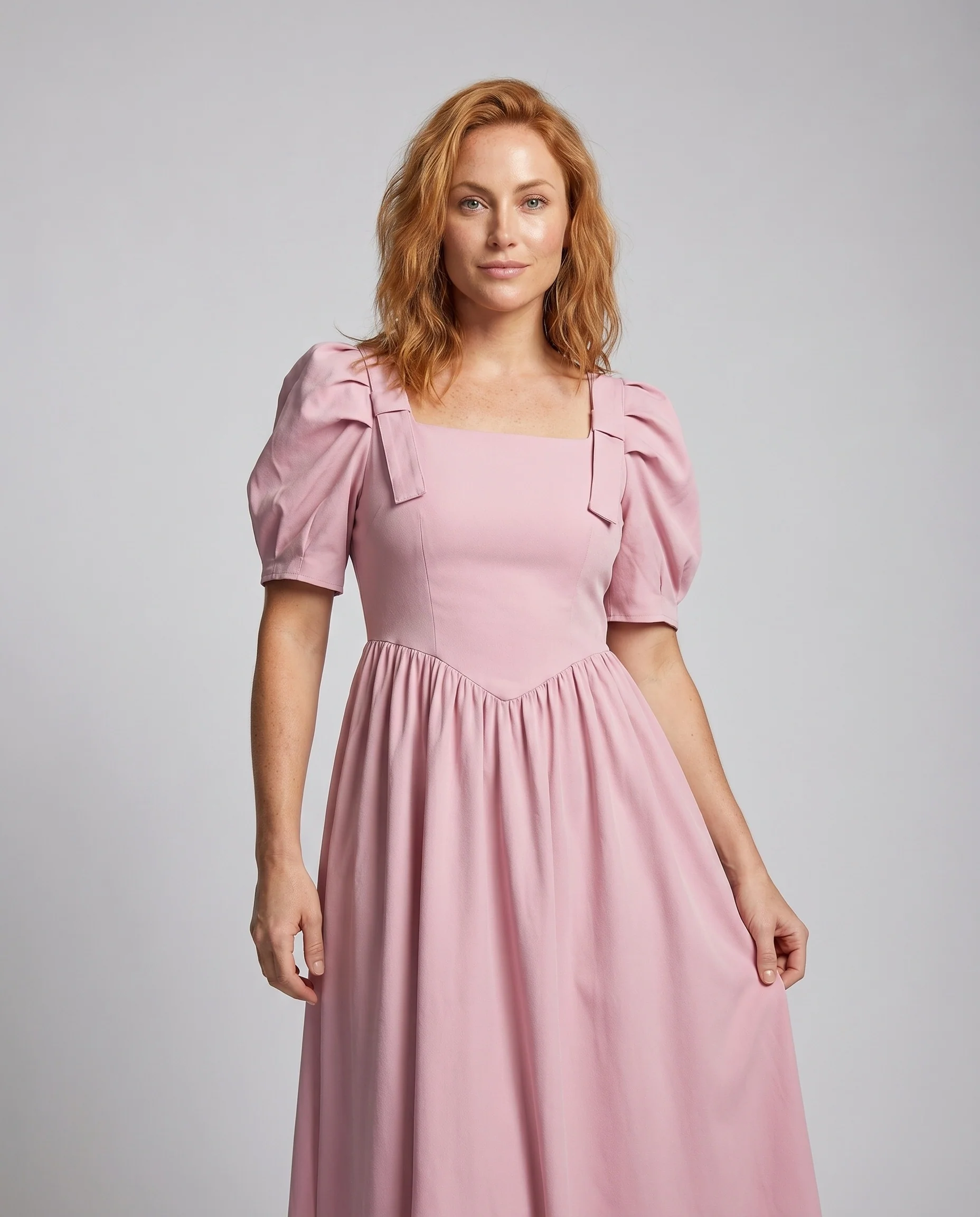 Damen Elegantes Midikleid mit Puffärmeln und seitlichen Schnallen R&B - Image 2