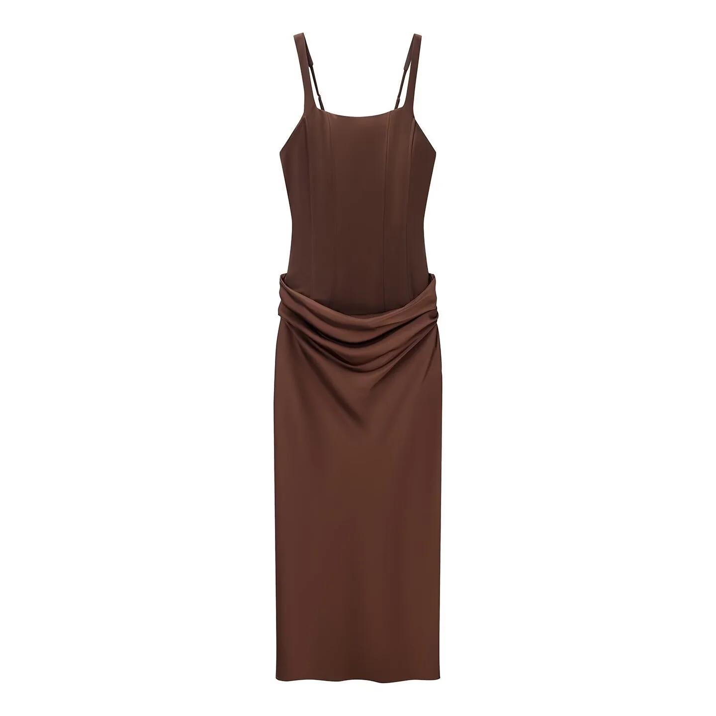 Damen elegantes Midikleid mit raffinierten Drapierungen und verstellbaren Spaghettiträgern R&B - Image 6