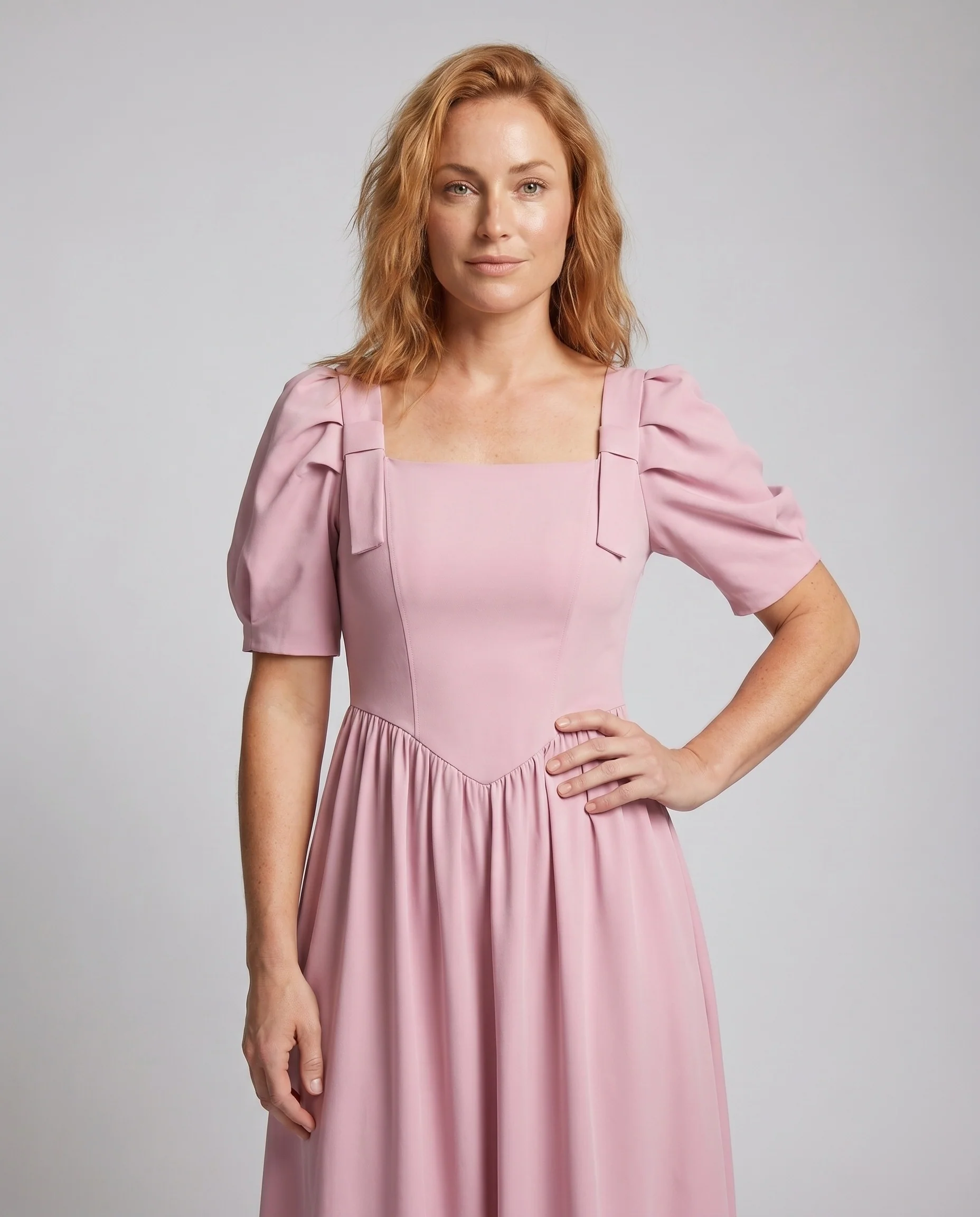 Damen elegantes Midikleid mit voluminösen Ärmeln und taillierter Passform R&B - Image 2