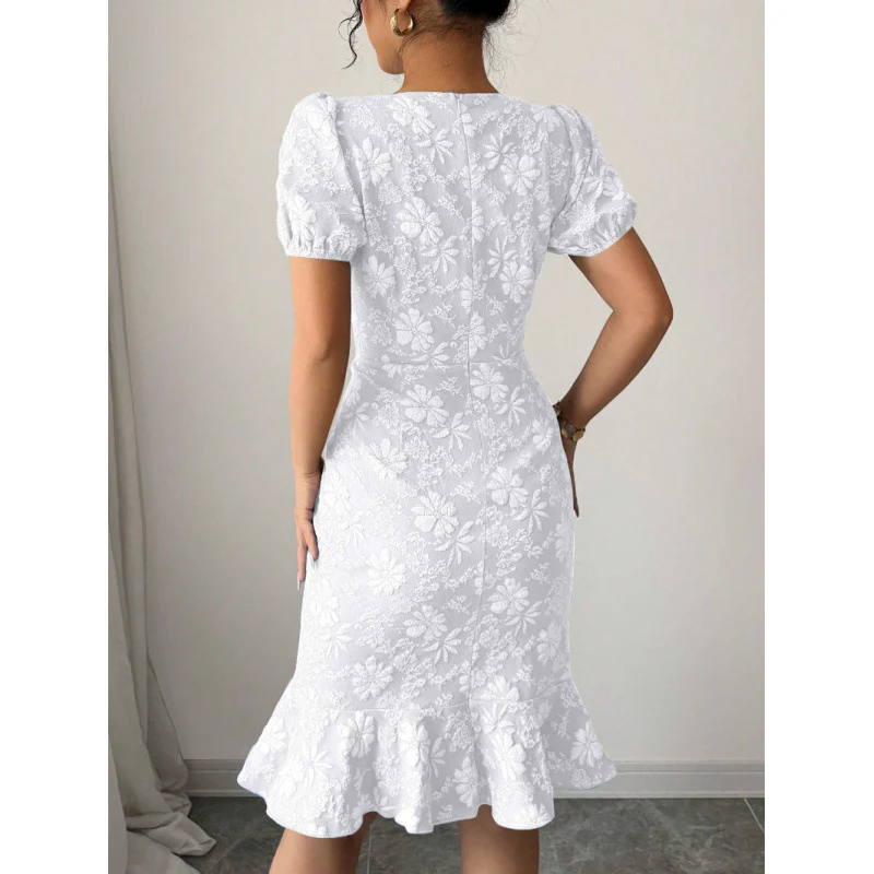 Damen elegantes Midikleid mit voluminösen Ballonärmeln und floralen Akzenten R&B - Image 2