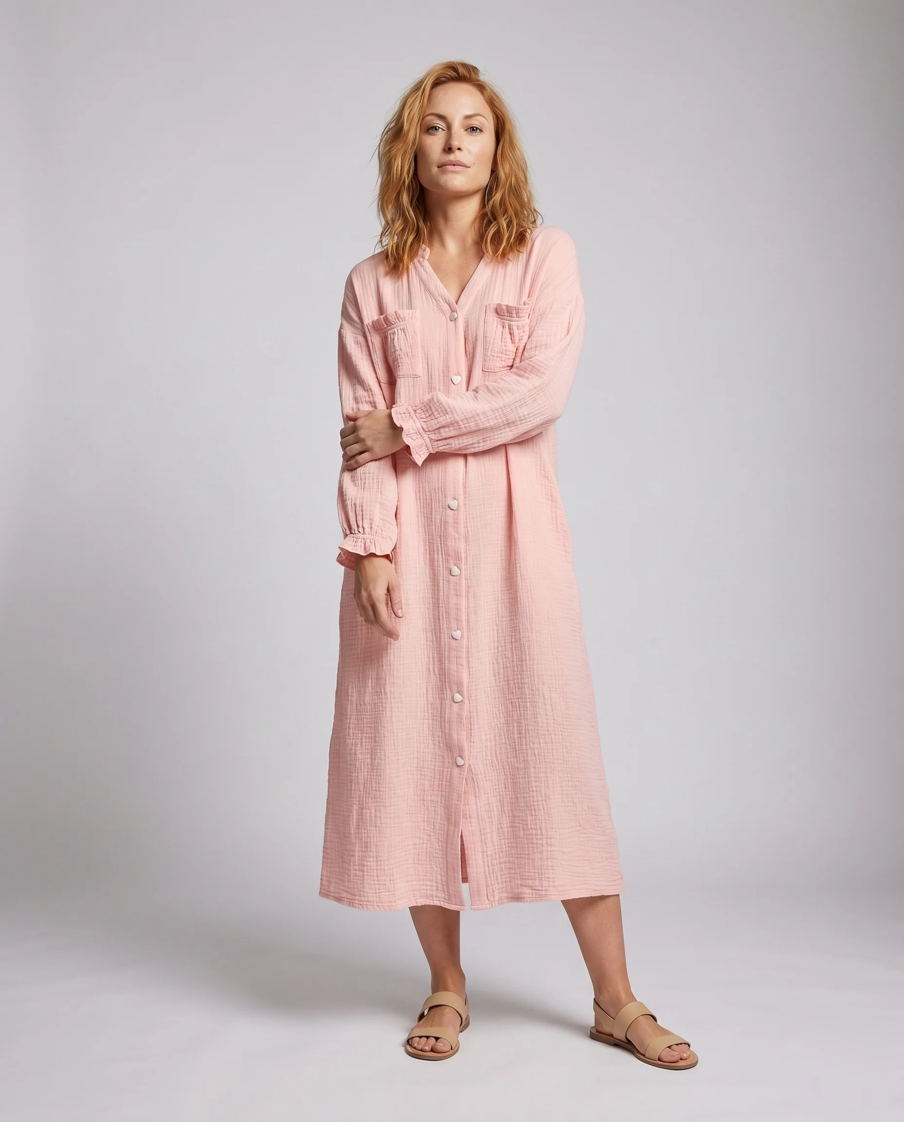 Damen elegantes Nachtkleid aus leichtem und atmungsaktivem Baumwollmaterial