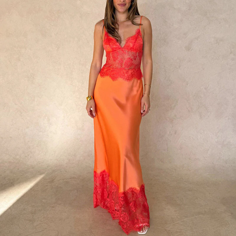 Damen Elegantes Nachtkleid mit transparentem Spitzeneinsatz und verstellbaren Trägern R&B - Image 4