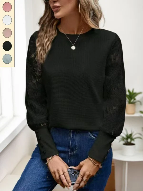 Damen Elegantes Oberteil mit floralen Häkelärmeln R&B - Image 9