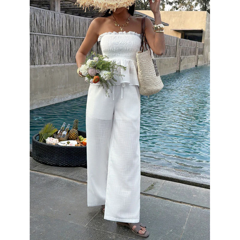 Damen Elegantes Oberteil mit gerafftem Bustier und weiten Hosen R&B - Image 4