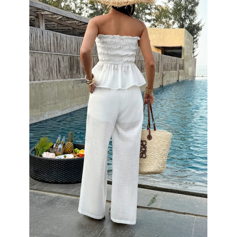 Damen Elegantes Oberteil mit gerafftem Bustier und weiten Hosen R&B - Image 5