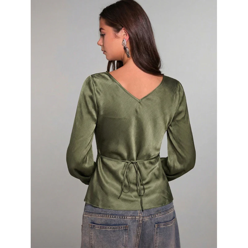 Damen Elegantes Oberteil mit Krawatte und weitem Ärmel R&B - Image 2