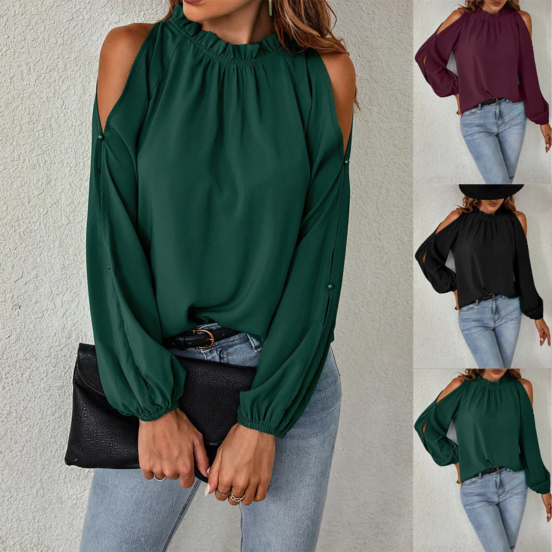 Damen Elegantes Oberteil mit schulterfreiem Design und voluminösen Ärmeln R&B