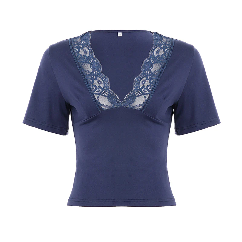 Damen elegantes Oberteil mit spitzen V-Ausschnitt und kurzen Ärmeln Heidi-Mode - Image 7