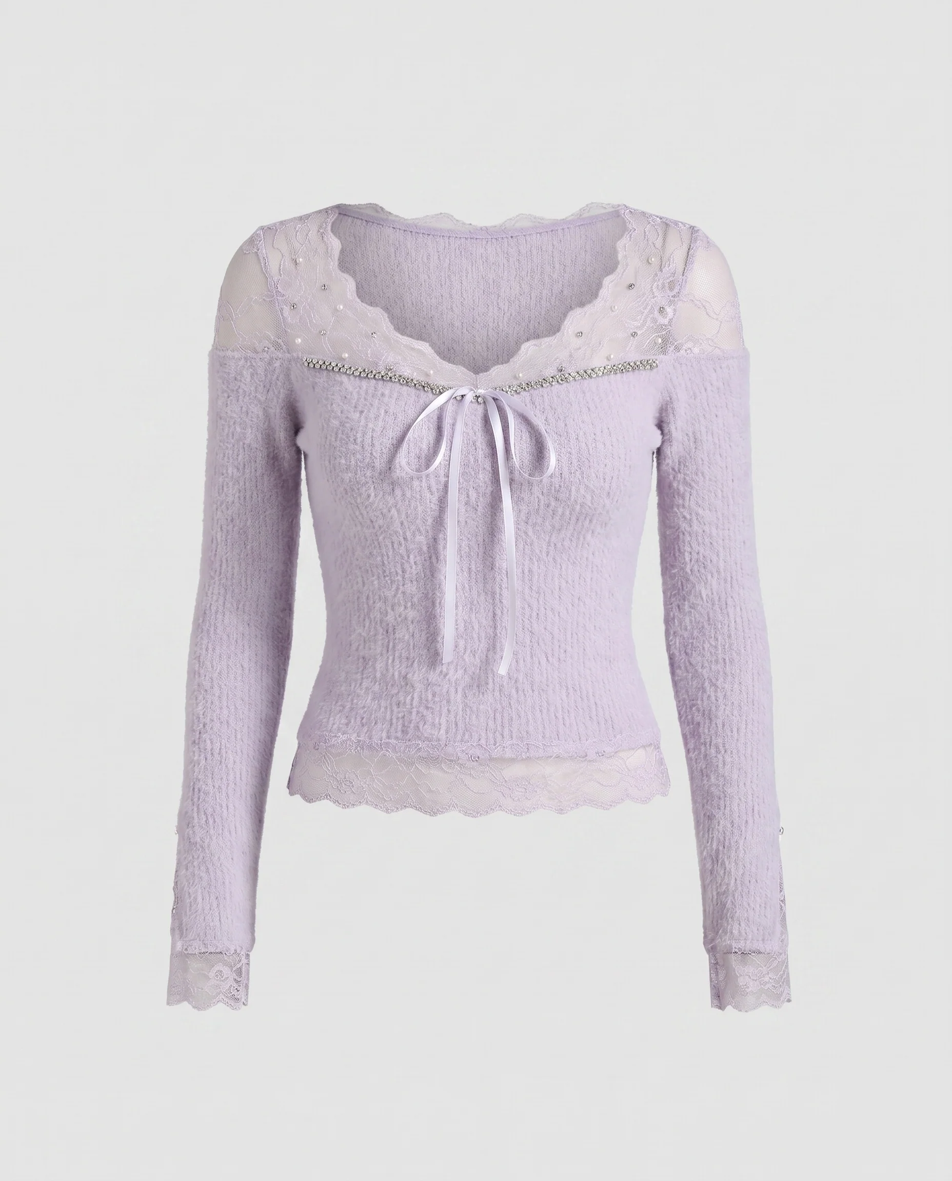 Damen Elegantes Oberteil mit Spitzenabschlüssen und raffiniertem Ausschnitt R&B - Image 5
