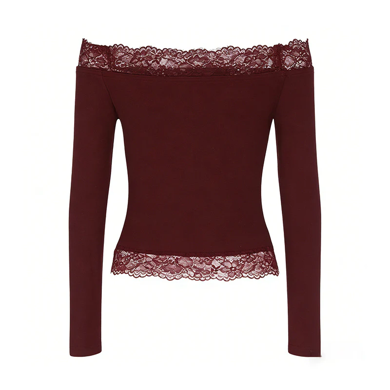 Damen elegantes Off-Shoulder Shirt mit Spitzenbesatz R&B - Image 10