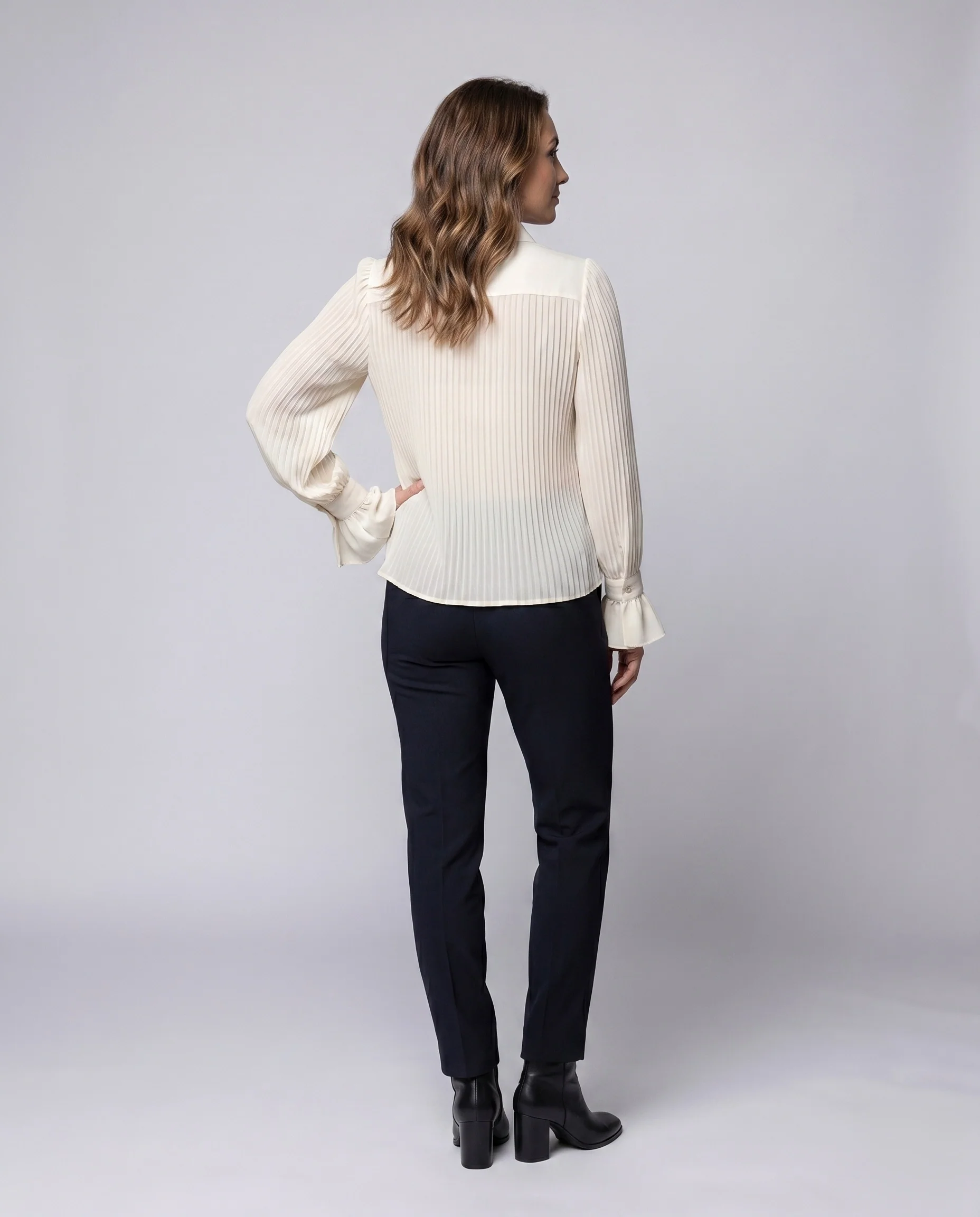 Damen Elegantes plissiertes Blusenkleid mit Taillengürtel R&B - Image 4