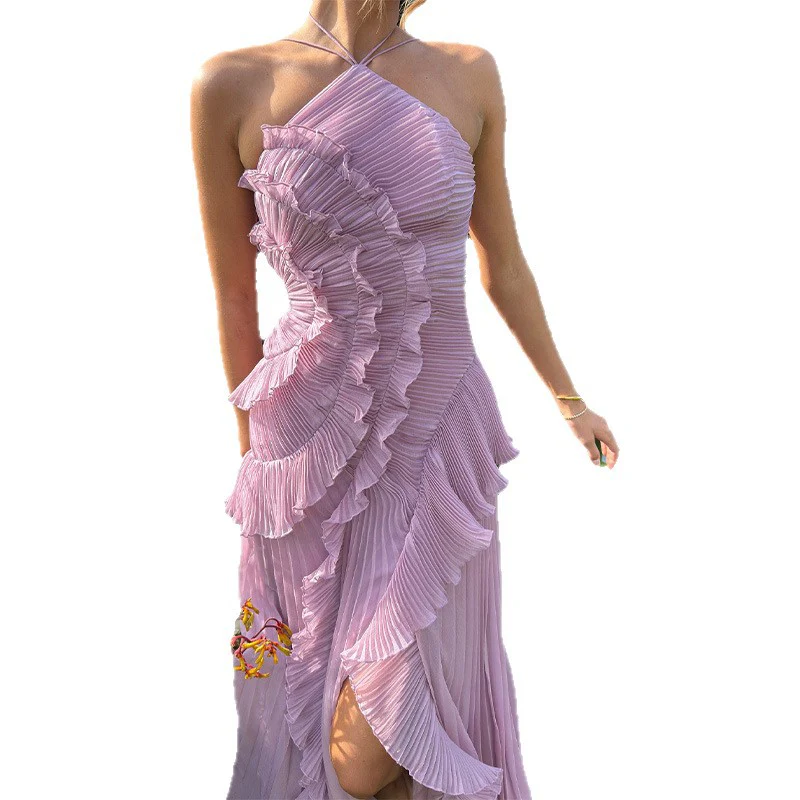 Damen Elegantes plissiertes Maxikleid mit asymmetrischem Design R&B - Image 5